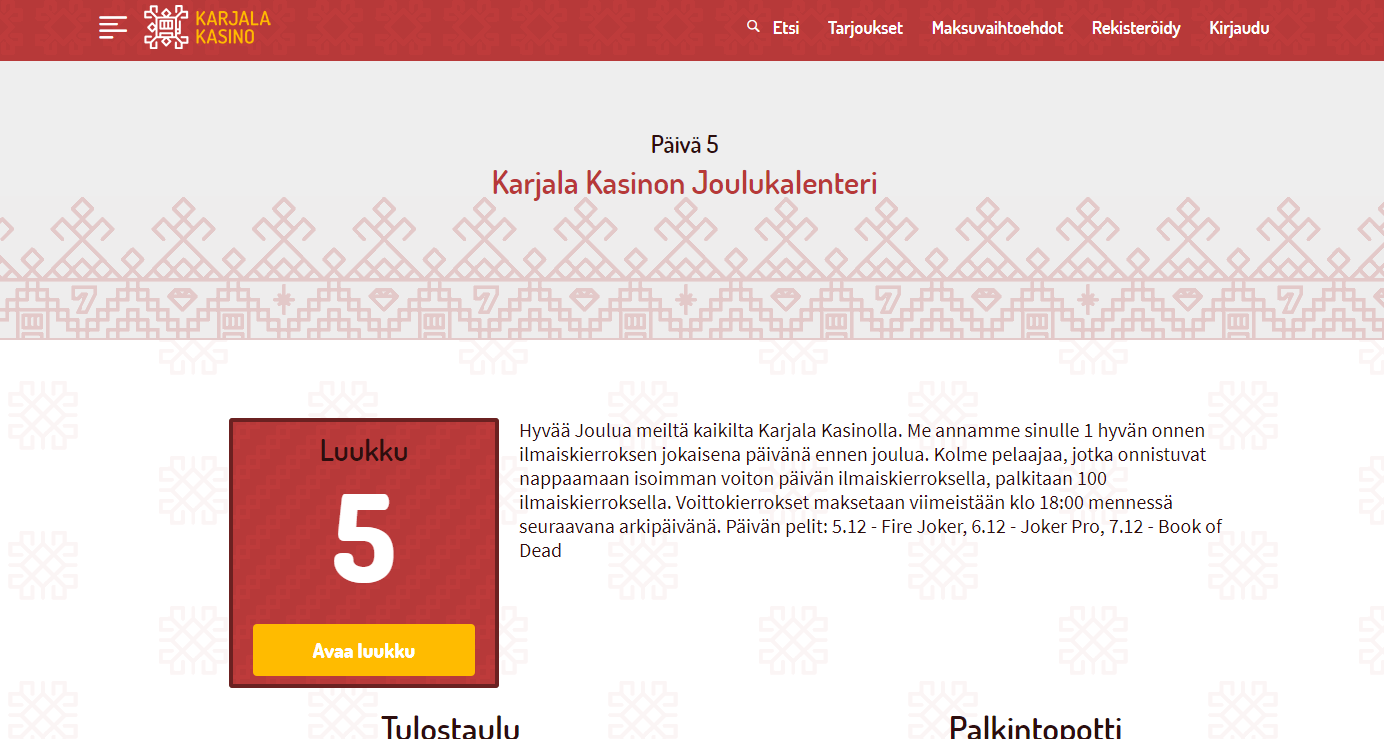 Karjala Kasinon joulukalenteri