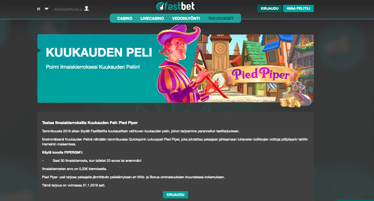 Pied Piper ilmaiskierrokset