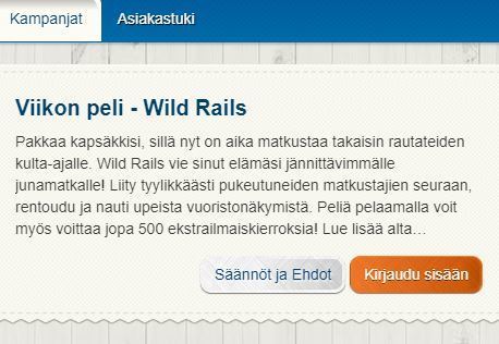 Suomiautomaatti - ilmaiskierroksia pelissä Wild Rails