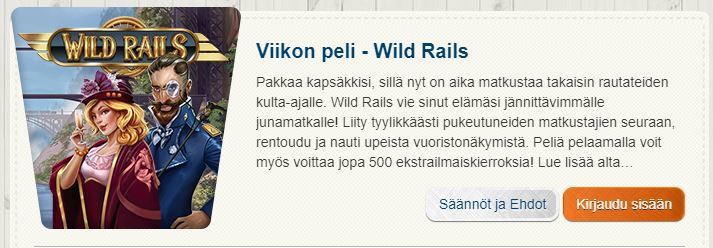 Suomiautomaatti ja ilmaiskierroksia pelissä Wild Rails